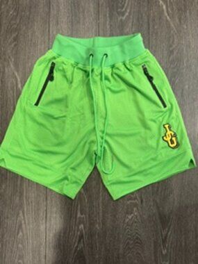 John Geiger JG Chenille Logo Mesh Basketball Shorts Lime Yellow